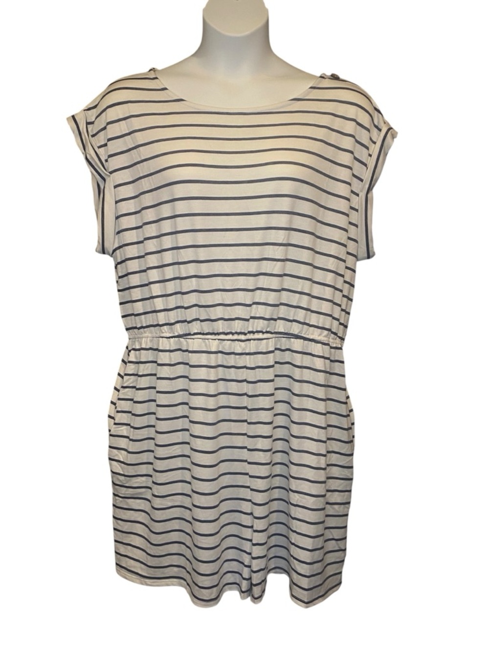 Emerald USA Clothing Stripe Romper Ivory Navy Blue Womens Plus Size 2X NWOT